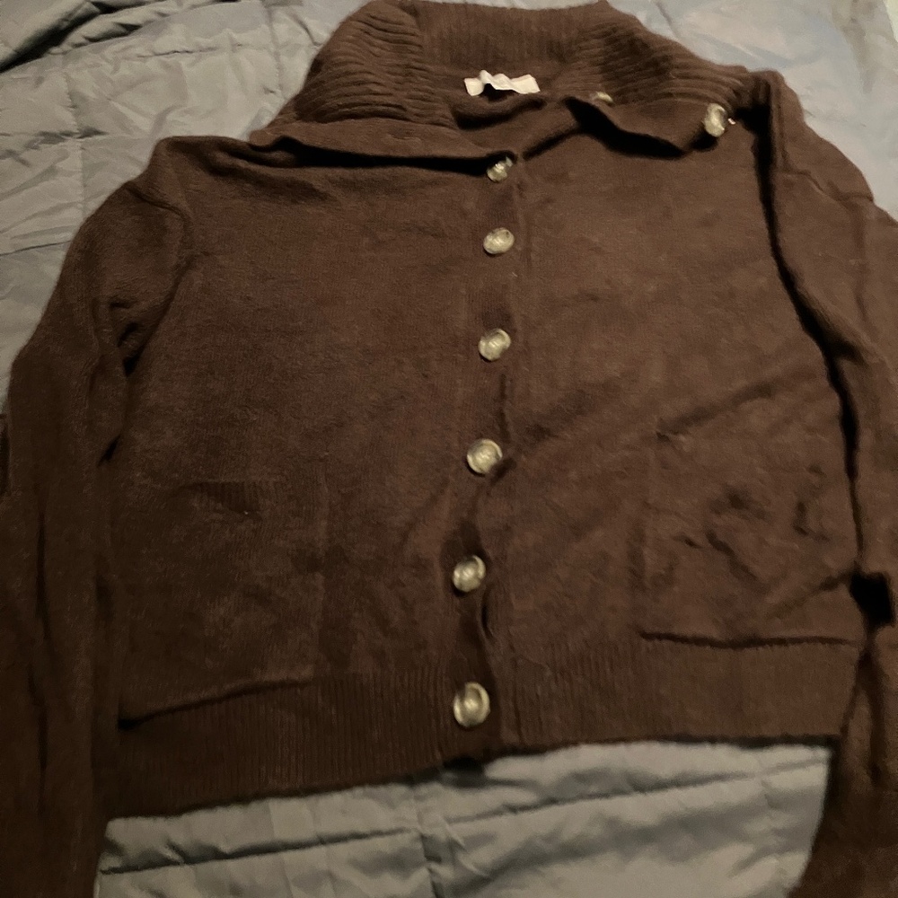 Loft collared brown cotton cardigan size XL